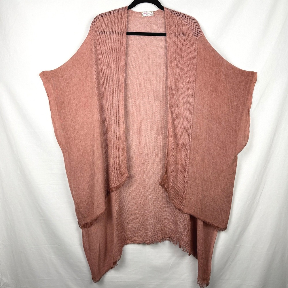 Free People All Tous Dusty Rose Open Knit Kimono Cardigan Boho Draped One Size